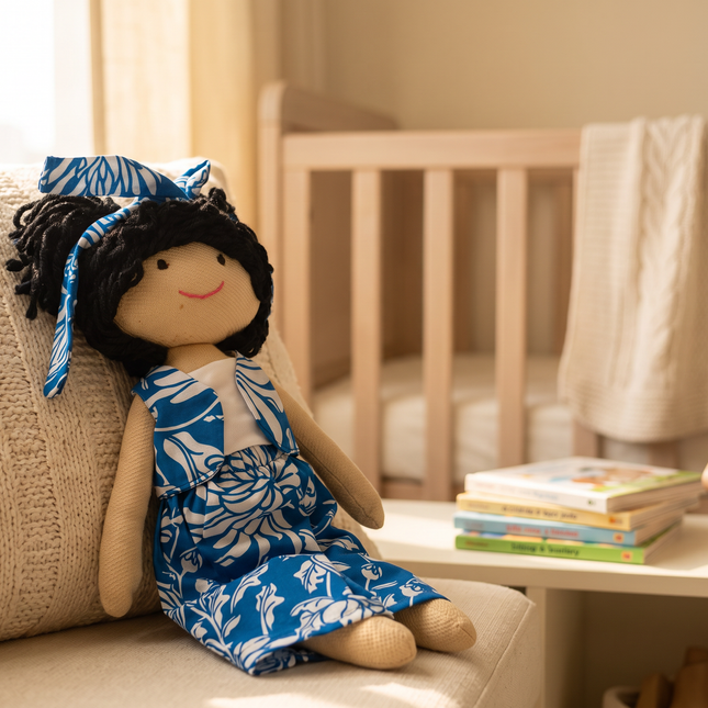 Nourisher Handmade Cloth Doll – Blue Floral Outfit