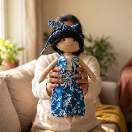 Nourisher Handmade Cloth Doll – Blue Floral Outfit