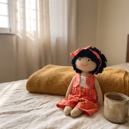 Nourisher Handmade Cloth Doll – Coral Floral Dress