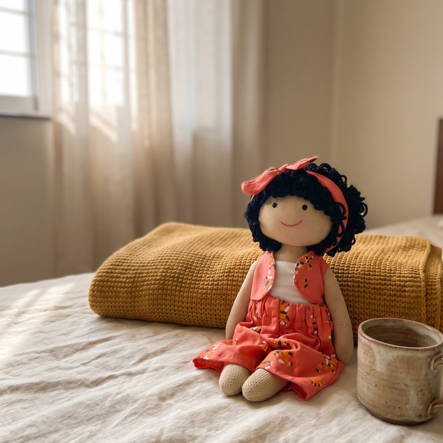 Nourisher Handmade Cloth Doll – Coral Floral Dress
