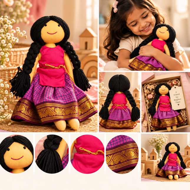 Shruti— Nourisher Handmade Traditional Indian Doll  (Ages 1+)Pink & Purple Ethnic Dress