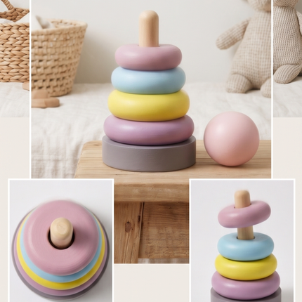 Wooden Ring Stacker Pastel color
