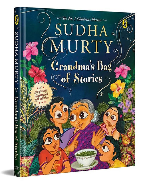 Book cover of 'Grandma's Bag of Stories' by Sudha Murty with colorful illustrations and floral design.