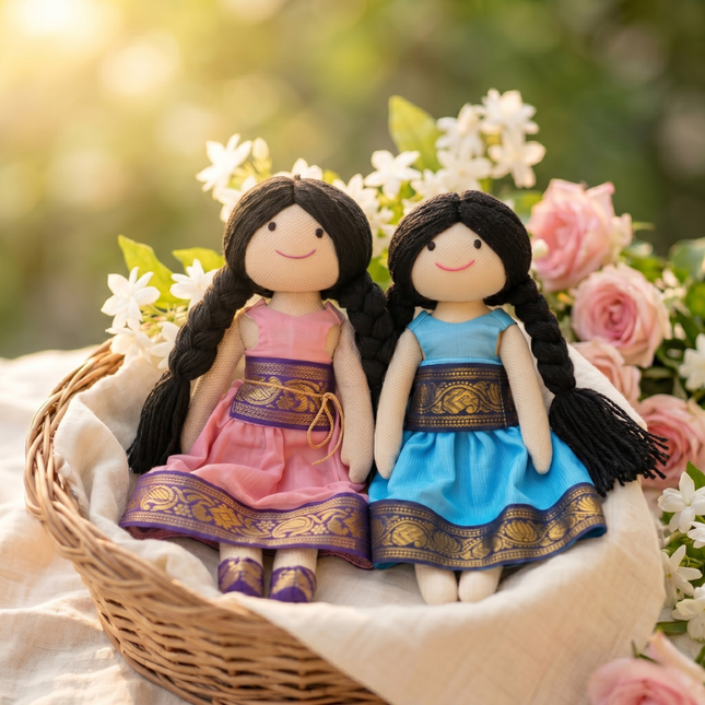 Sisters Duo — Handmade Cloth Doll Gift Set of 2 (Ages 1+)