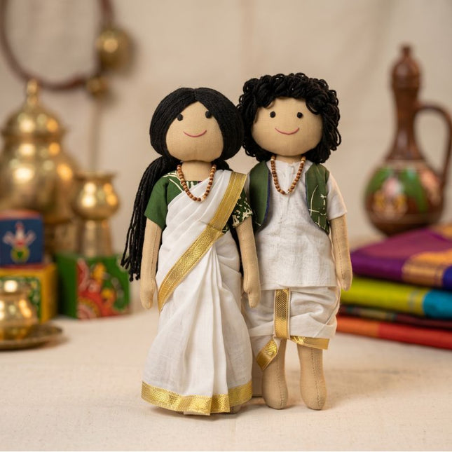 Anjali's Amma & Appa — Handmade Kerala Couple Doll Set (Ages 1+)