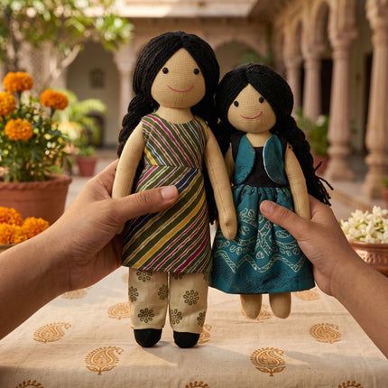 Ira & Amma — Handmade Mother-Daughter Cloth Doll Set (Ages 1+)