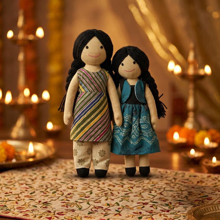 Ira & Amma — Handmade Mother-Daughter Cloth Doll Set (Ages 1+)