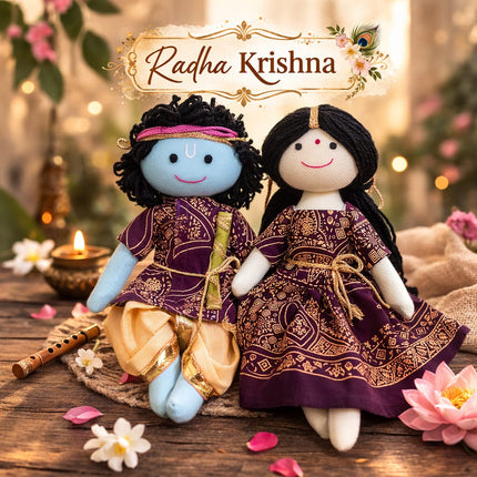 Handmade Radha Krishna Cotton Dolls-Nourisher Handmade Traditional Indian Doll  (Ages 1+)